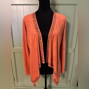 Boutique Faux Suede Studded Orange Cardigan